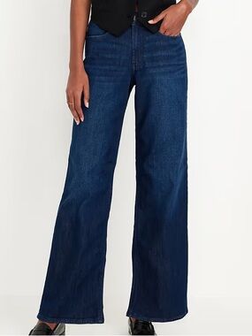 Old Navy Extra High Rise Sky-Hi Wide-Leg Jeans in Dark Wash 10